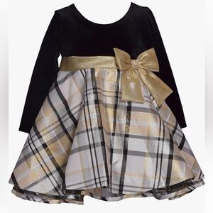Iris & Ivy Metallic Long Sleeve Velvet & Taffeta Dress (6-9M)